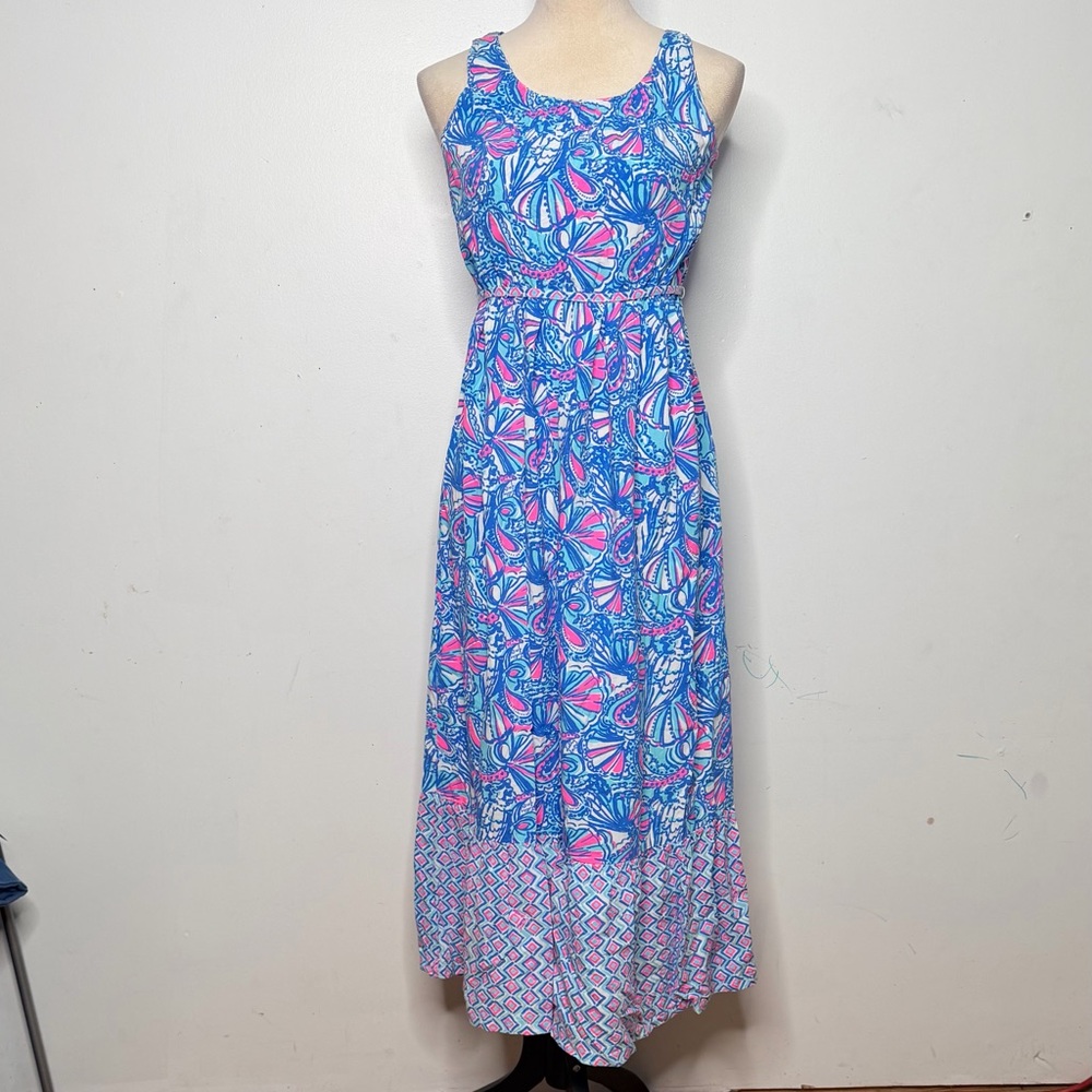 Lilly Pulitzer Maxi Dress Girls Size XL Blue Pink 20th Anniversary Collection - Picture 3 of 11